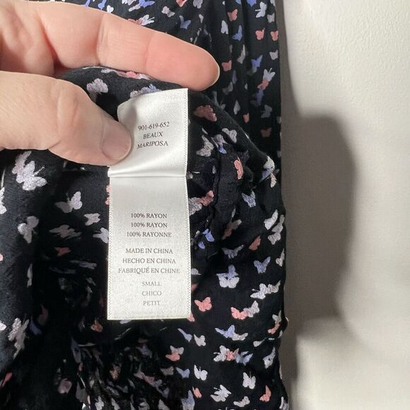 Rails Top Womens Small Beaux Mariposa Butterfly Print Ruffle Waist Blouse Boho - Picture 12 of 16